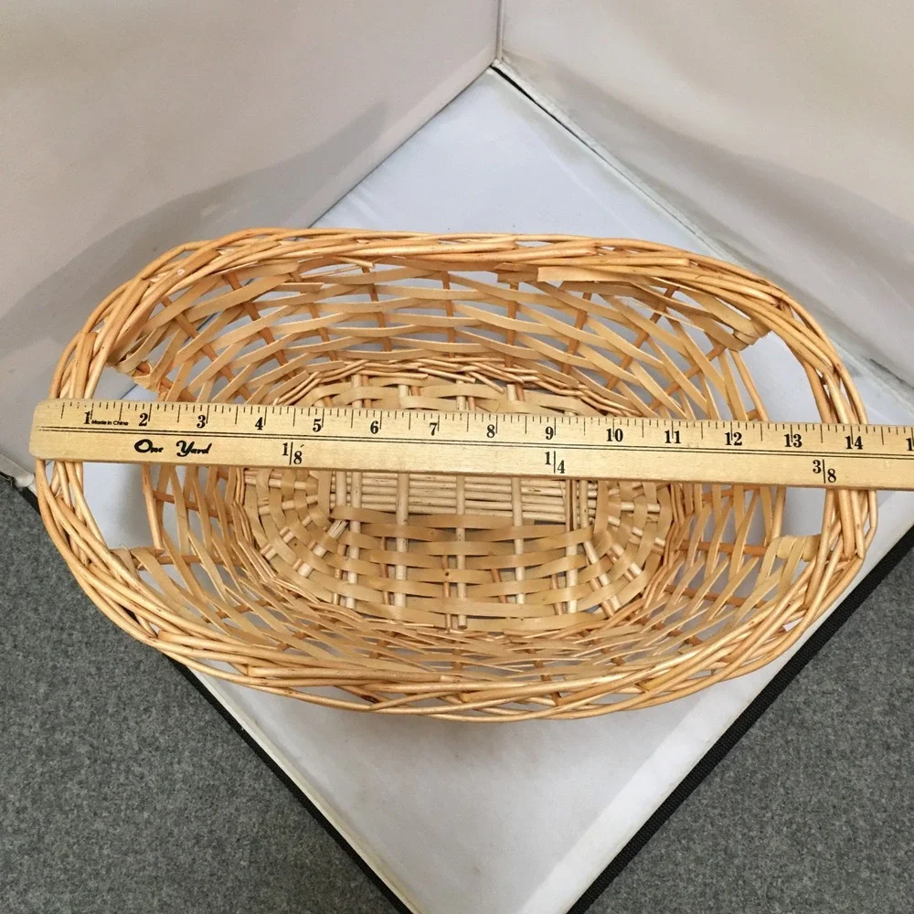 Woven Wicker Basket Unisex Large Natural Tan Oval with Handles Cottagecore